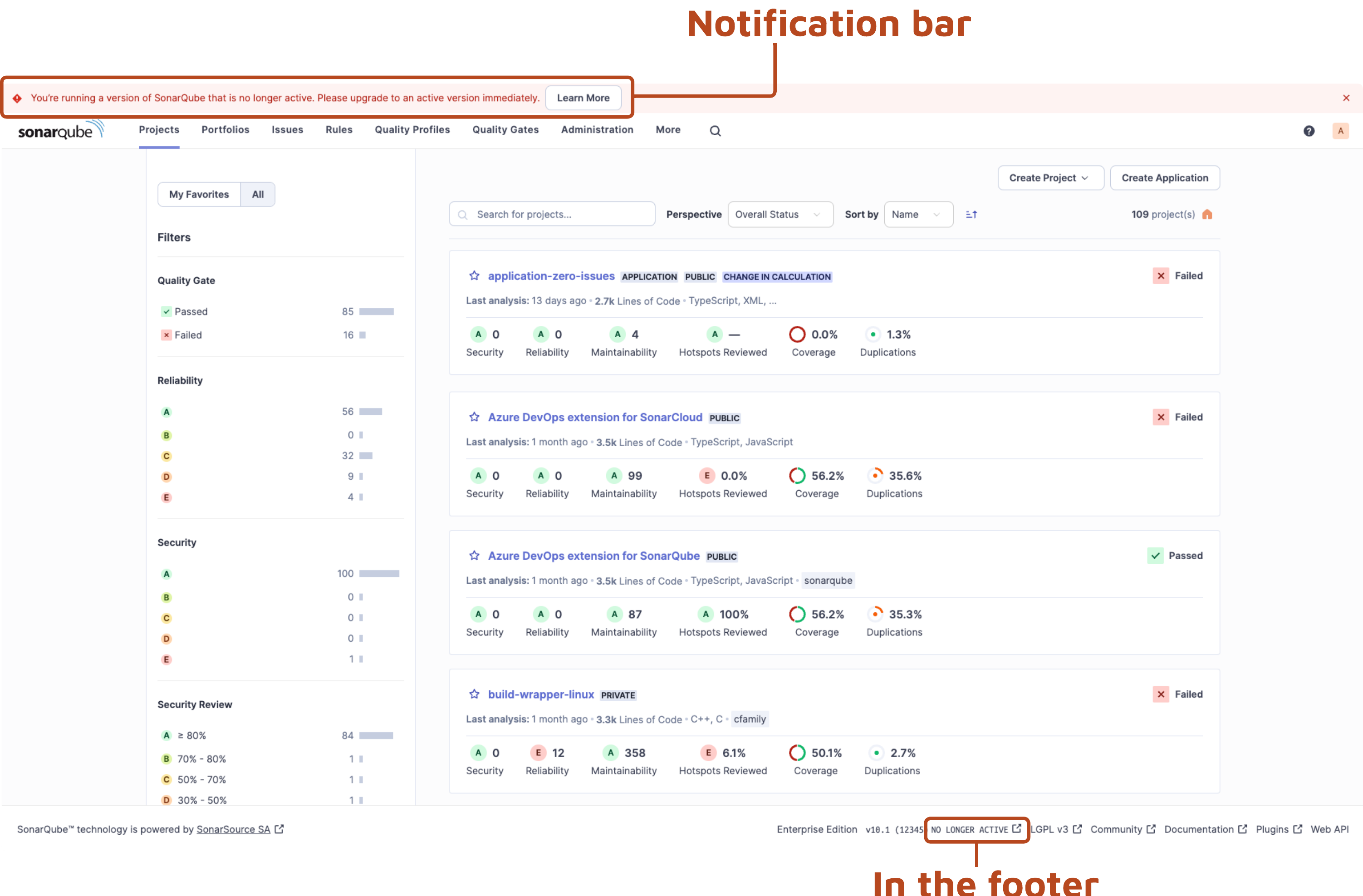 Version status indicated in the information bar