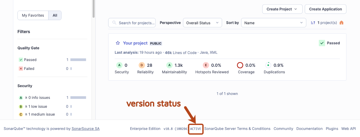 Version status indicator in SonarQube Server