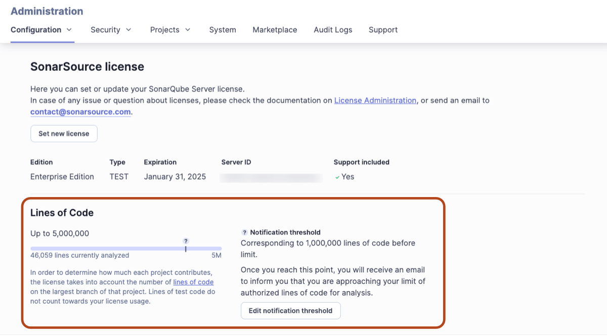 Lines of code indicator in SonarQube Server